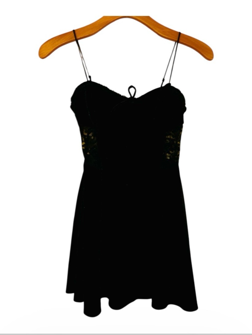 Urban Outfitters Black Velvet Lace-Panel Spaghetti Strap Mini Dress